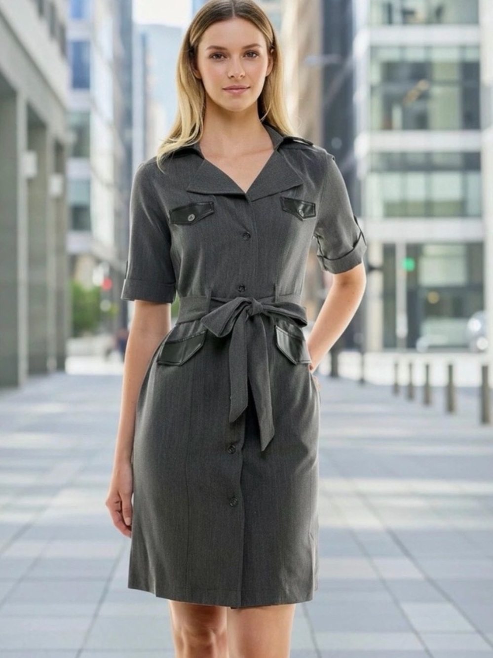 Classic Gray Shirt Dress with Tie Waist NWT size 12